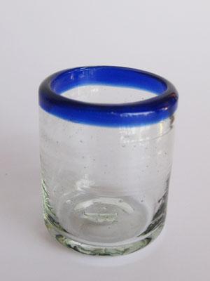 VIDRIO SOPLADO / Juego de 6 vasos tipo Chaser pequeo con borde azul cobalto / ste til juego de vasos pequeos tipo Chaser es ideal para acompaar su tequila con una sangrita.